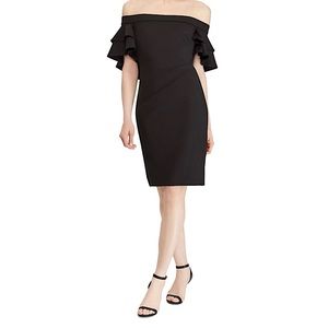 Black Ralph Lauren off-the-shoulder sheath cocktail dress, Size 6